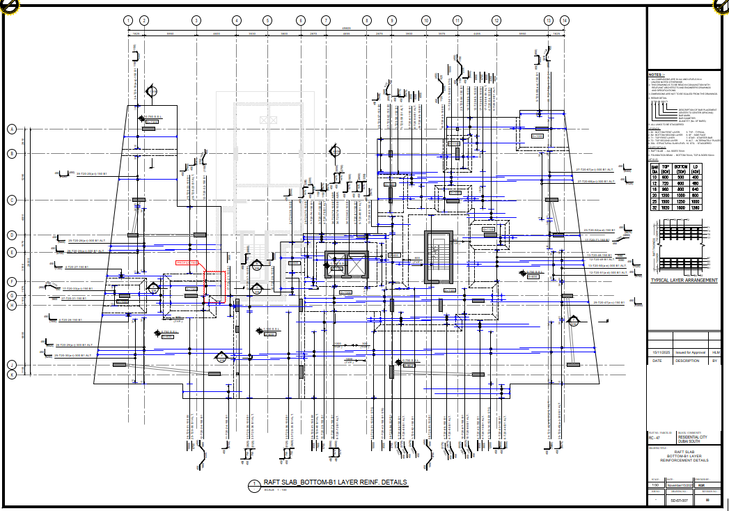 Raft foundation rebar shop drawing for UAE building